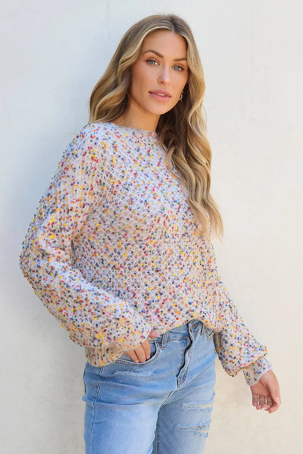 White Confetti Knit Popcorn Sweater Top sold by Beagle Boutique product image thumbnail 5