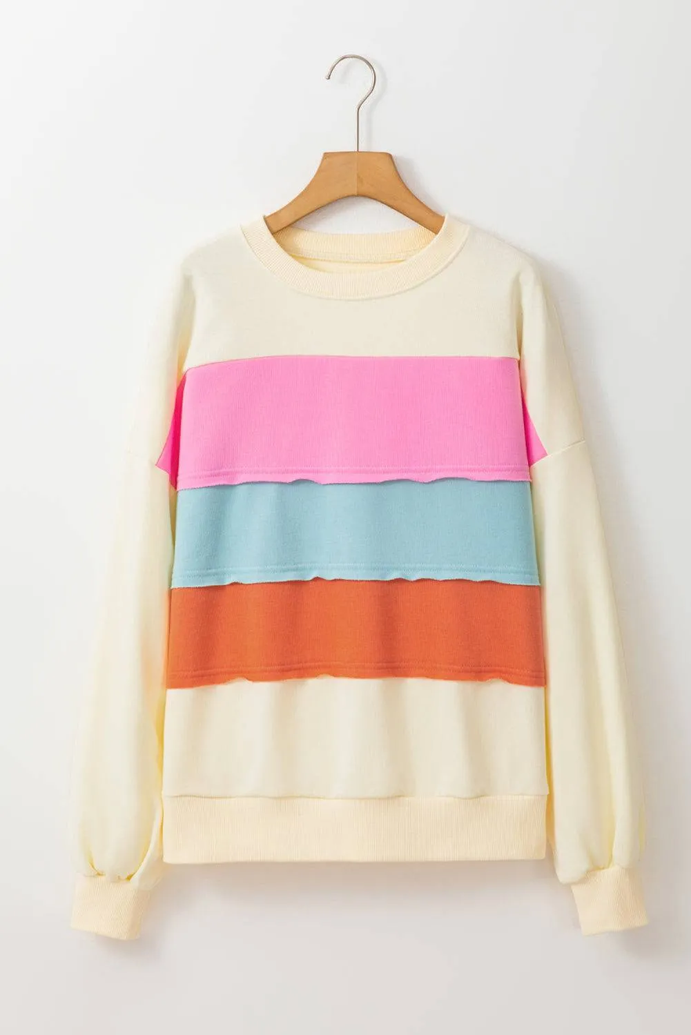 White Colorblock Patchwork Crewneck Drop Shoulder Sweatshirt sold by Beagle Boutique product image thumbnail 4