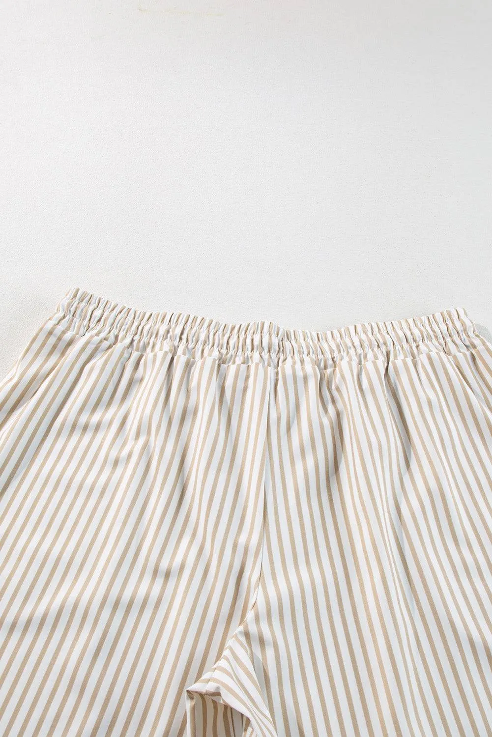 Khaki Stripe Plus Size Drawstring High Waist Wide Leg Trousers sold by Beagle Boutique product image thumbnail 5