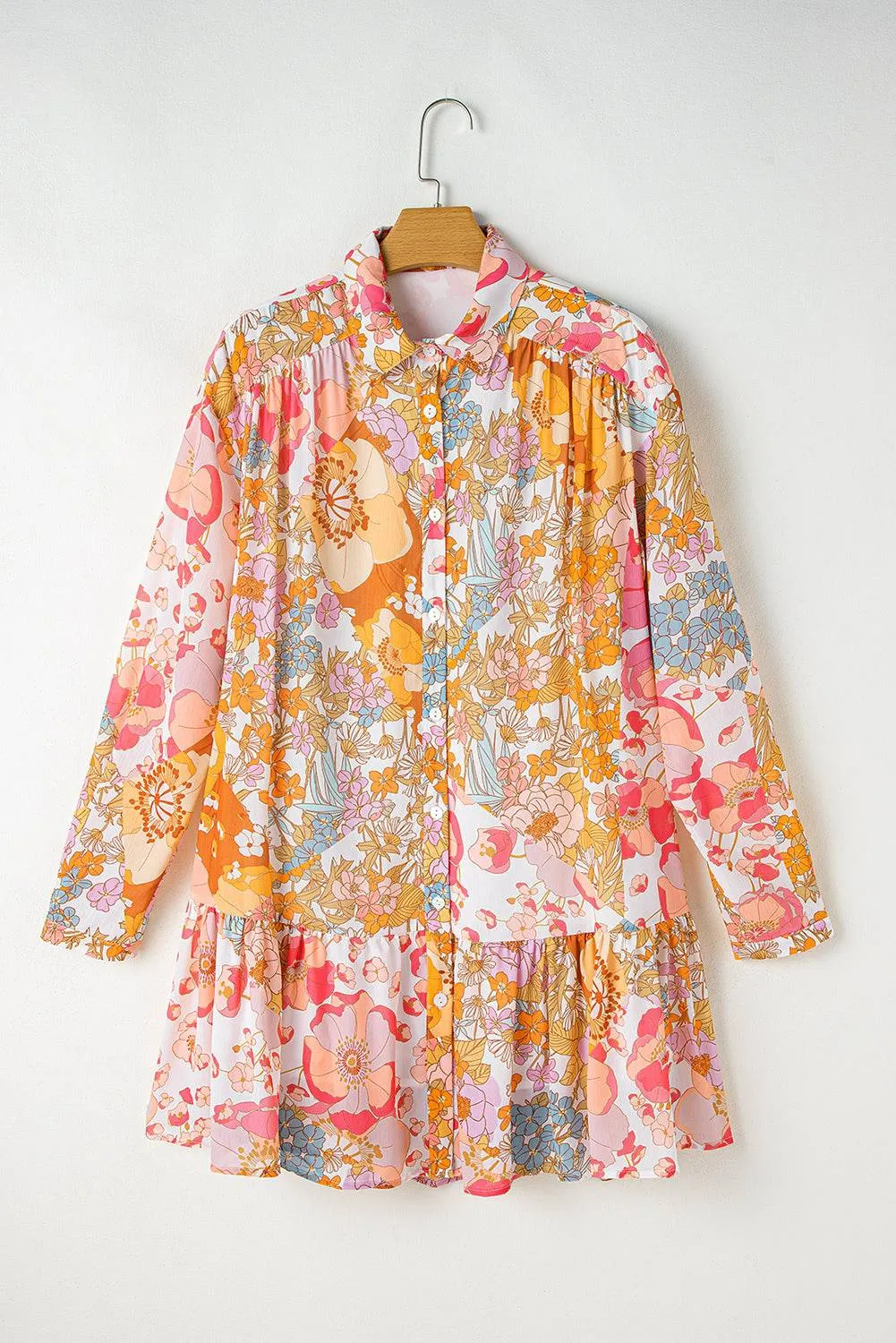 Yellow Ruffled Buttoned Knotted High Waist Floral Mini Dress sold by Beagle Boutique product image thumbnail 4