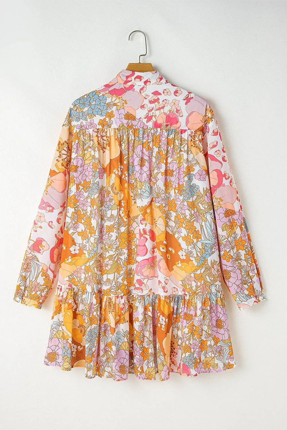 Yellow Ruffled Buttoned Knotted High Waist Floral Mini Dress sold by Beagle Boutique product image thumbnail 5