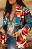 Sky Blue Aztec Printed Lapel Bell Sleeve Jacket sold by Beagle Boutique