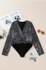 Black Sequin Mesh Long Sleeve Surplice Neck Bodysuit sold by Beagle Boutique