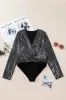 Black Sequin Mesh Long Sleeve Surplice Neck Bodysuit sold by Beagle Boutique