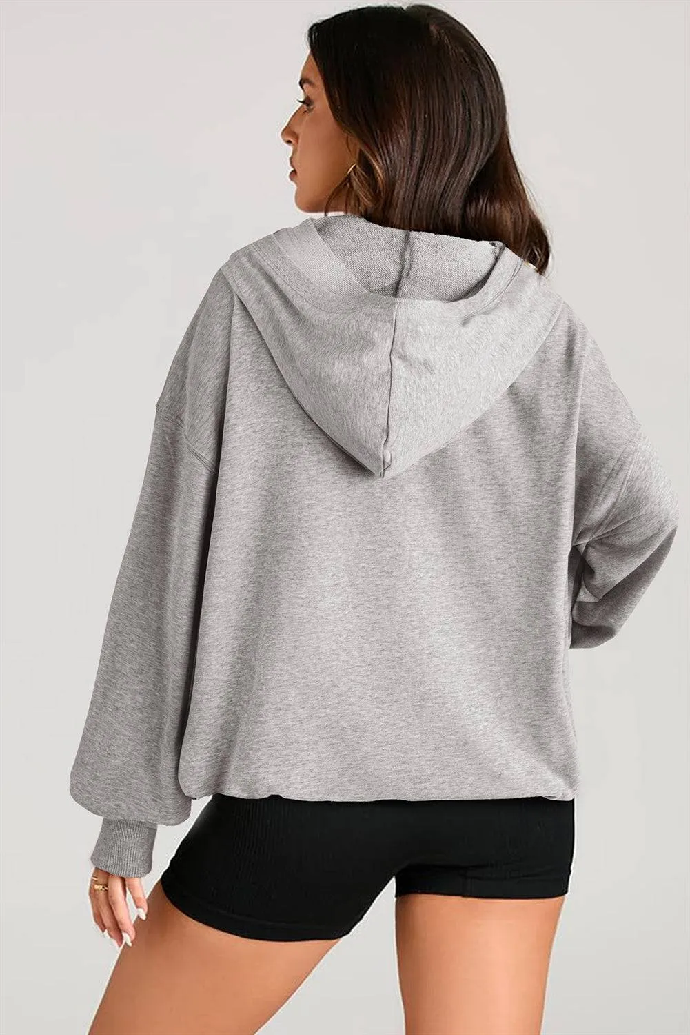Light Grey Solid Kangaroo Pocket Half Zipper Oversized Hoodie sold by Beagle Boutique product image thumbnail 2