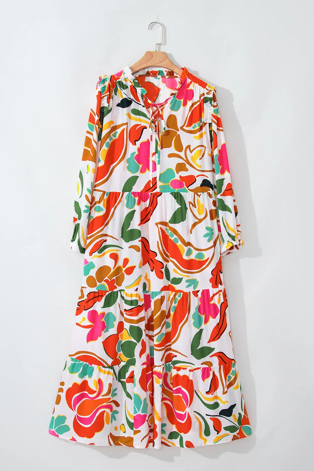 Orange Floral Print Drawstring V Neck Tiered Plus Size Dress sold by Beagle Boutique product image thumbnail 3