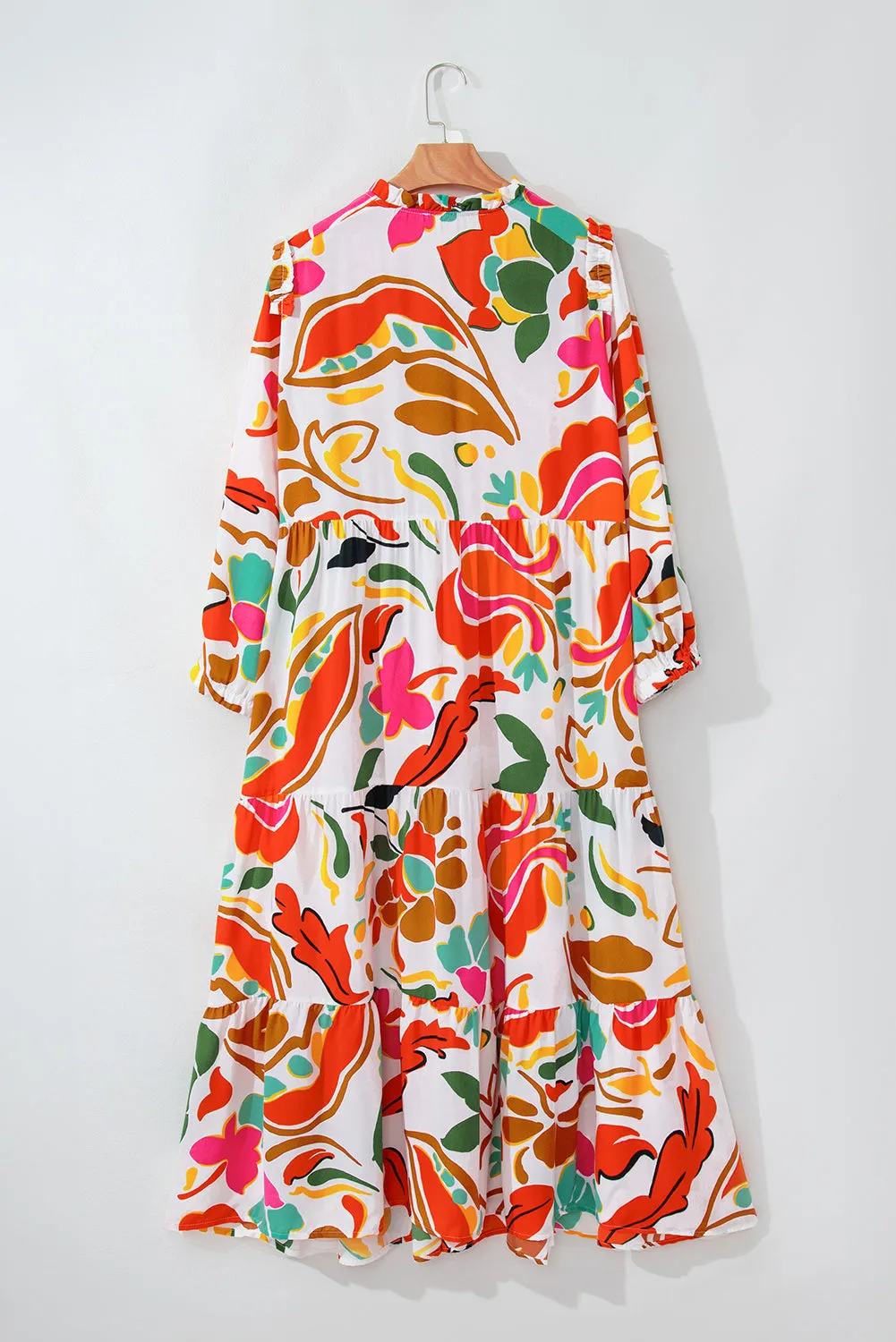 Orange Floral Print Drawstring V Neck Tiered Plus Size Dress sold by Beagle Boutique product image thumbnail 4
