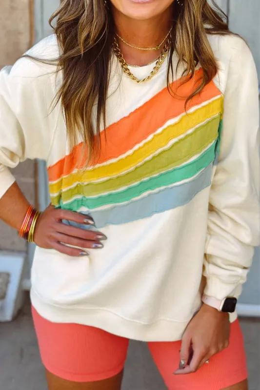 white Rainbow Raglan Sleeve Crew Neck Plus Size Sweatshirt made by Beagle Boutique