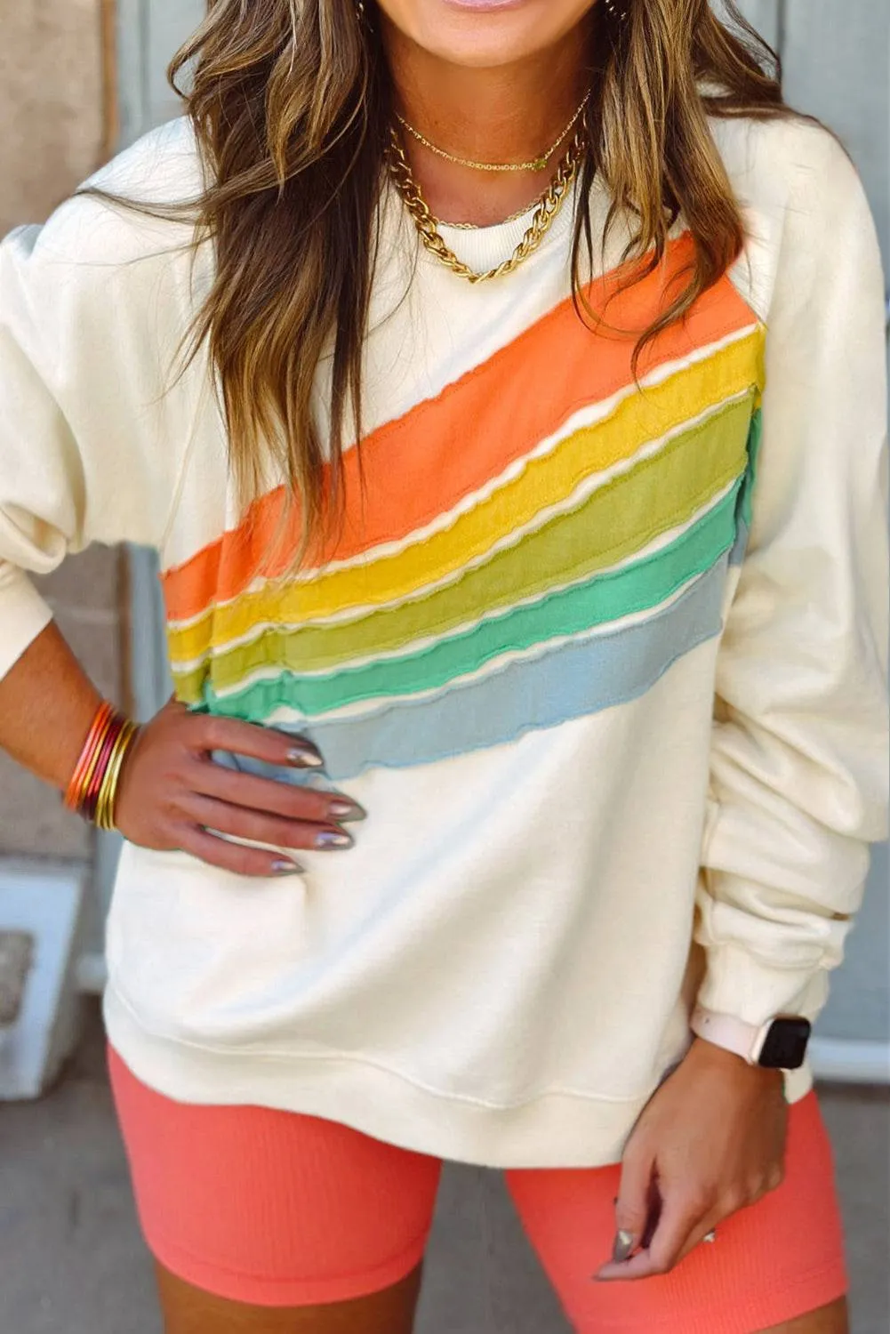 white Rainbow Raglan Sleeve Crew Neck Plus Size Sweatshirt sold by Beagle Boutique