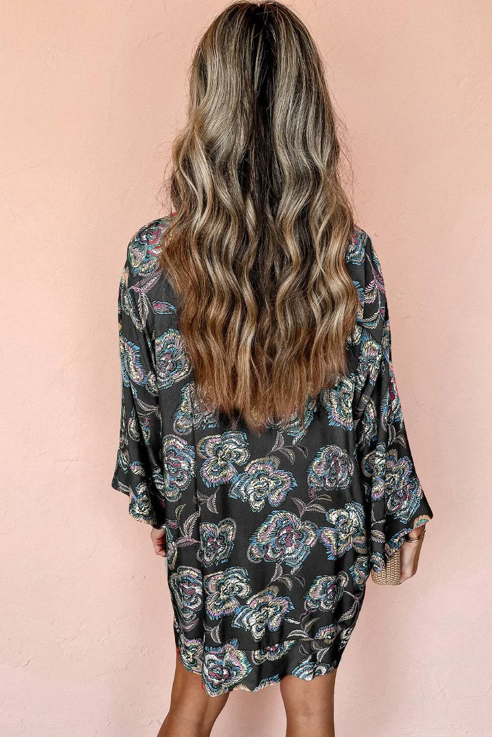 Black Floral Print Lapel Collar Loose Shirt Mini Dress sold by Beagle Boutique product image thumbnail 2