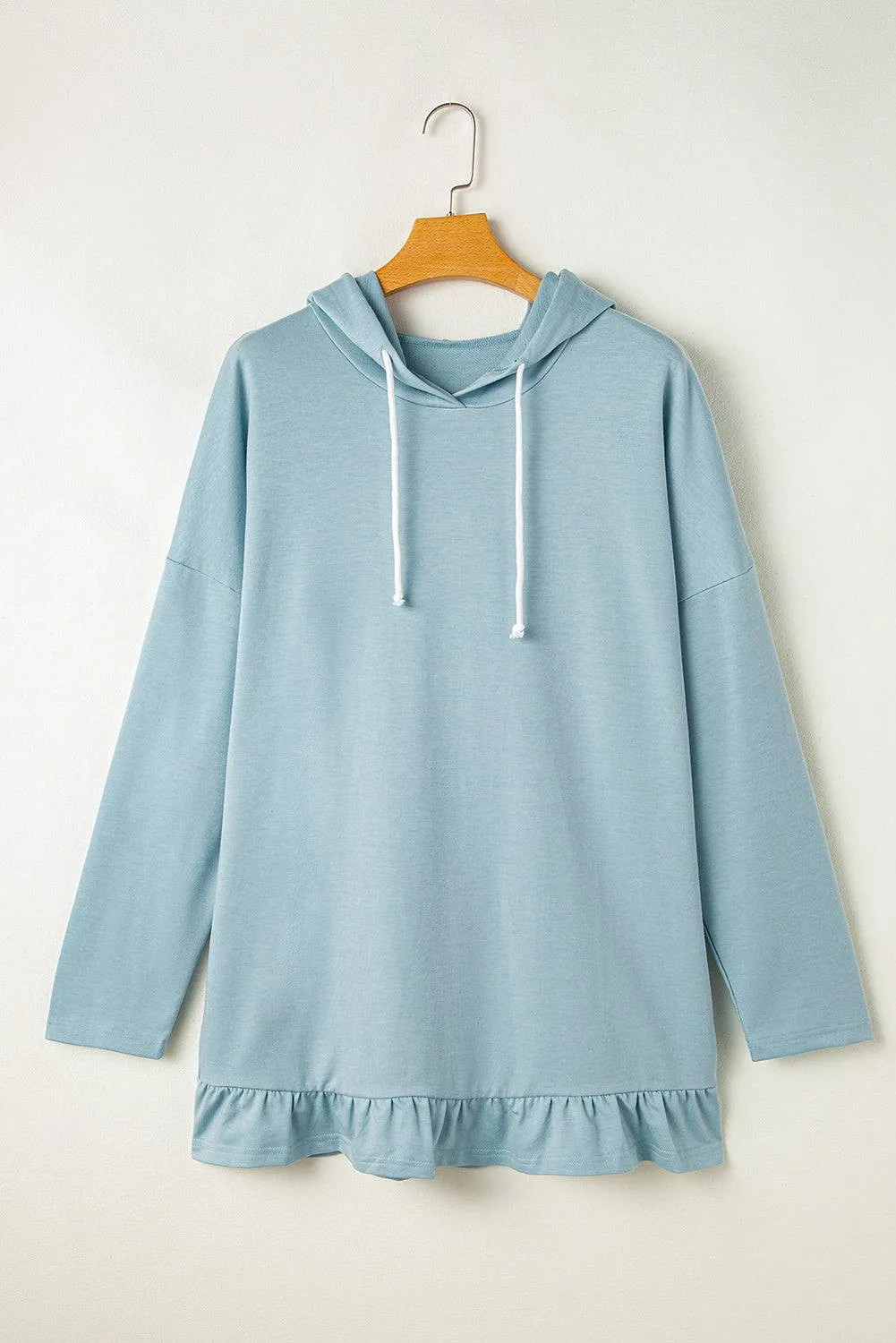 Iceland Blue Solid Ruffled Hem Loose Fit Tunic Hoodie sold by Beagle Boutique product image thumbnail 5