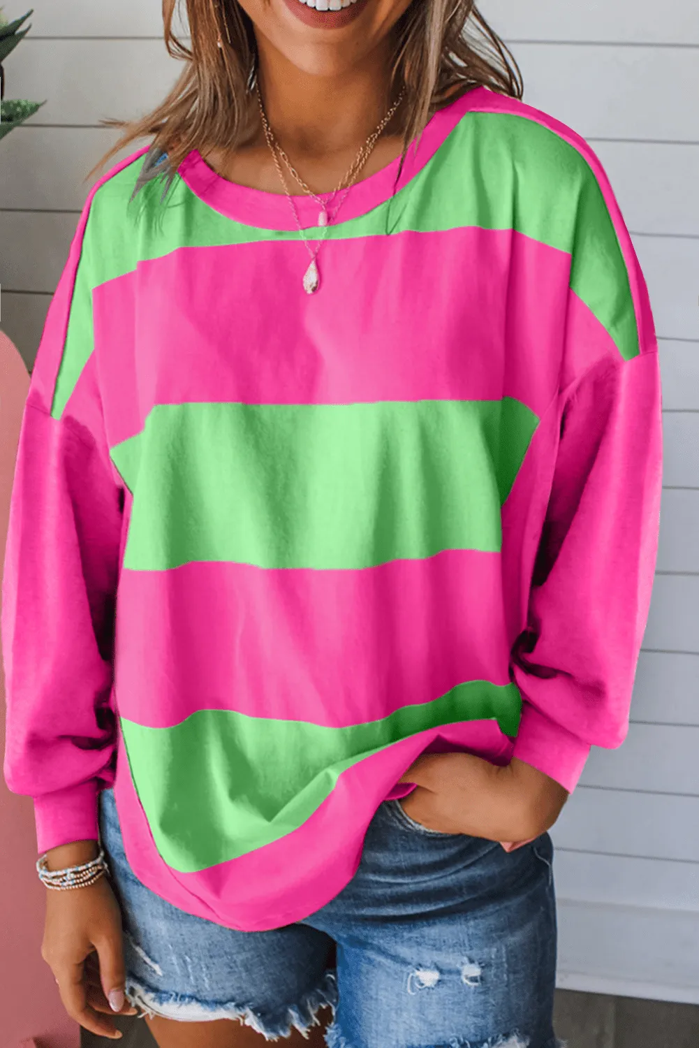 Colourblock Striped Drop Shoulder Loose Top sold by Beagle Boutique