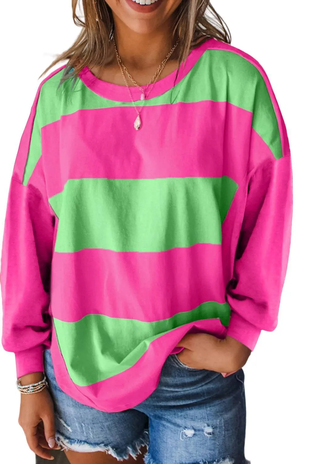 Colourblock Striped Drop Shoulder Loose Top sold by Beagle Boutique product image thumbnail 2