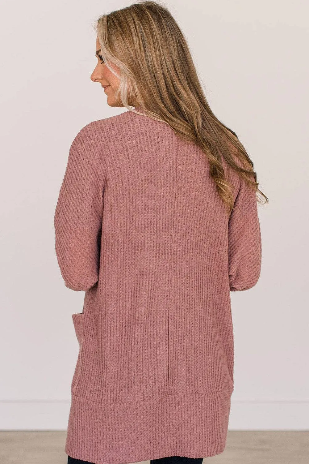 Mineral Red Solid Color Waffle Knit Cardigan with Pocket sold by Beagle Boutique product image thumbnail 2