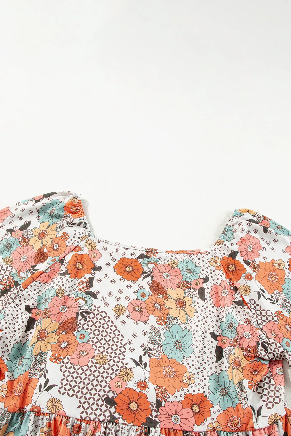 Khaki Plus Size Flower Print Square Neck Peplum Blouse sold by Beagle Boutique product image thumbnail 3