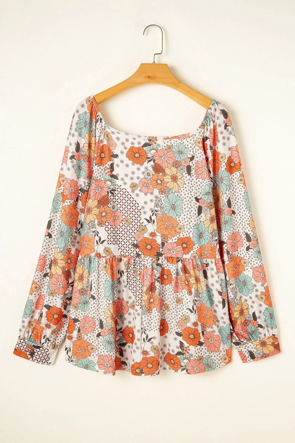 Khaki Plus Size Flower Print Square Neck Peplum Blouse sold by Beagle Boutique product image thumbnail 2