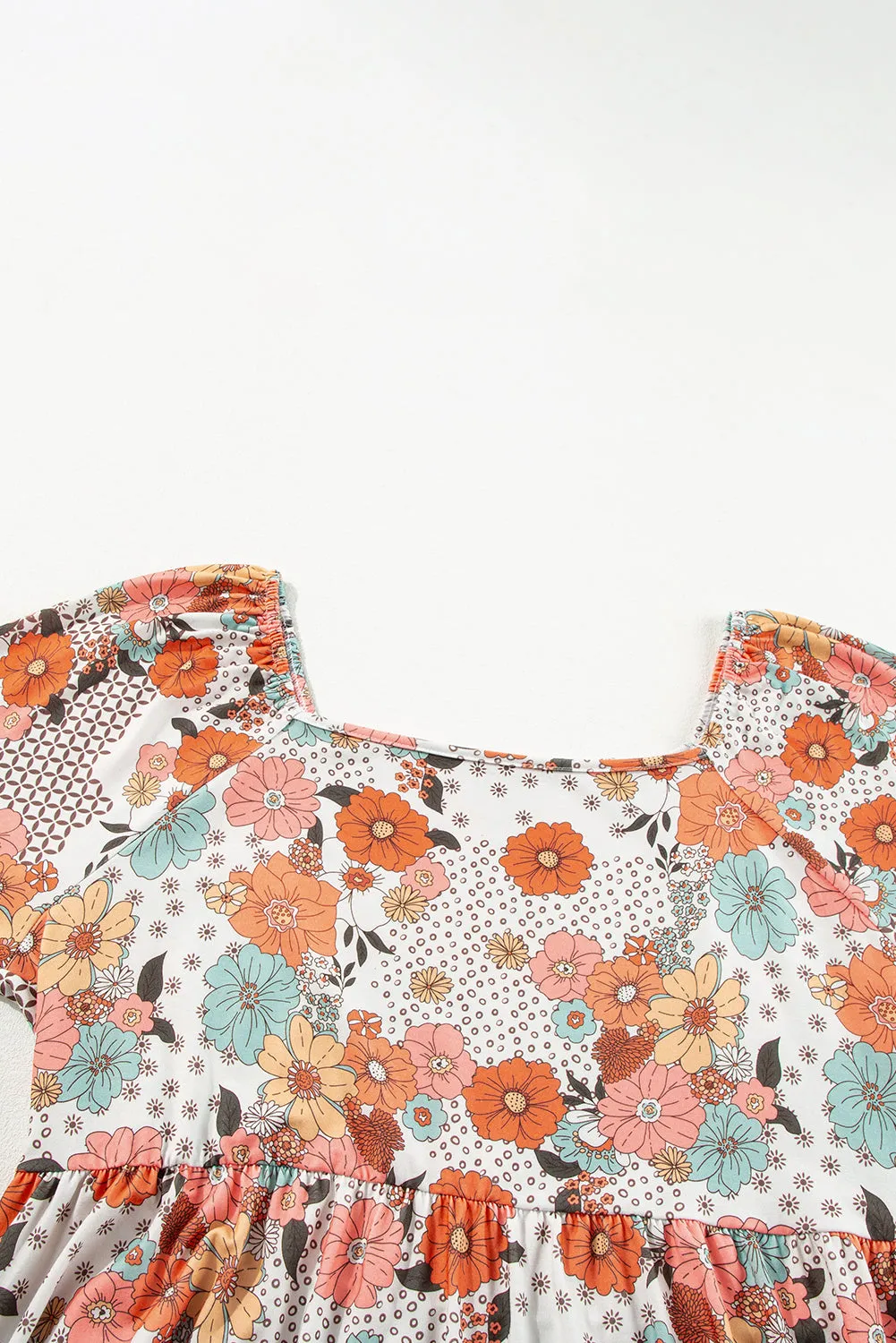 Khaki Plus Size Flower Print Square Neck Peplum Blouse sold by Beagle Boutique product image thumbnail 5
