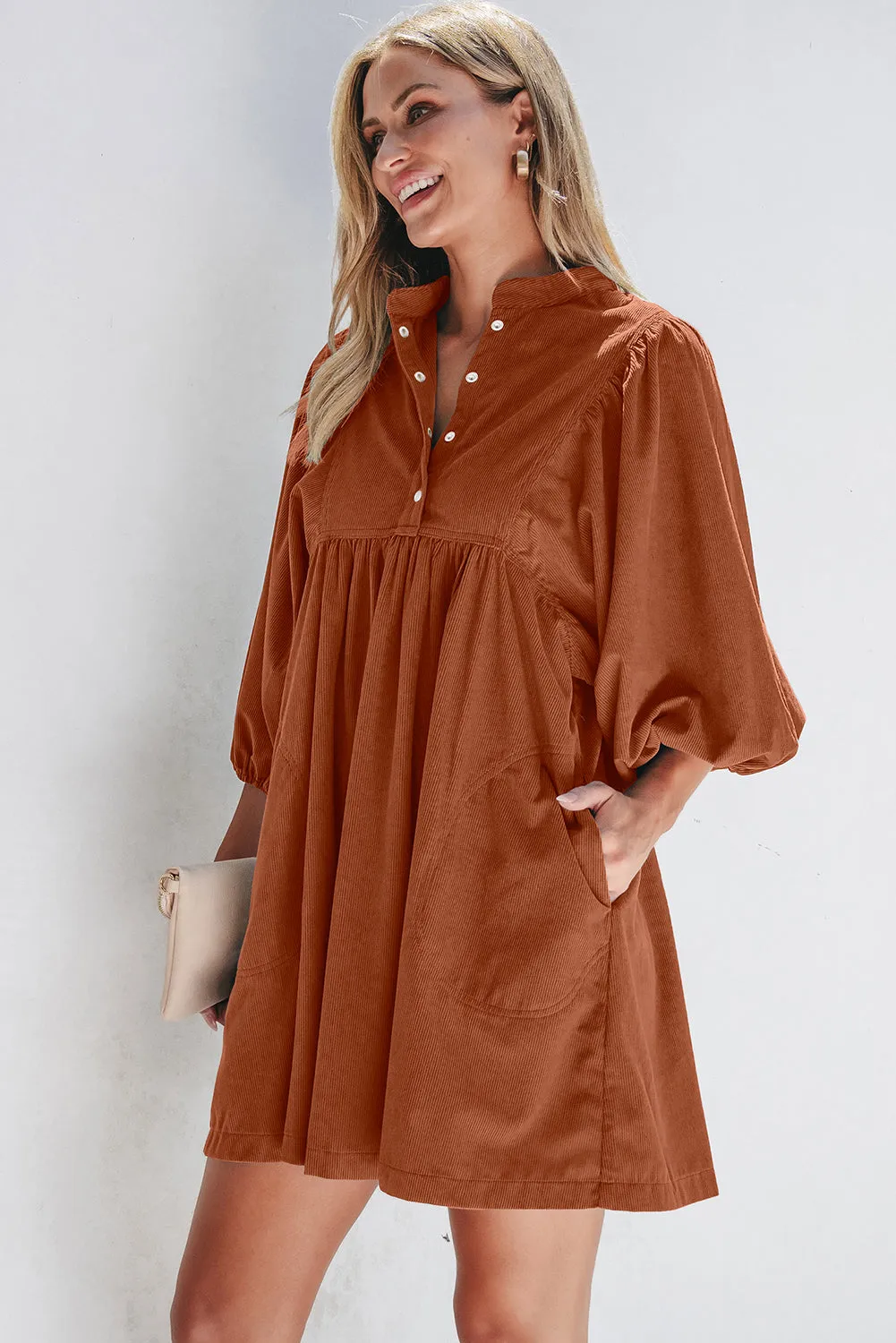 Ribbed Snap Buttons Empire Waist Bracelet Sleeve Dress sold by Beagle Boutique product image thumbnail 3