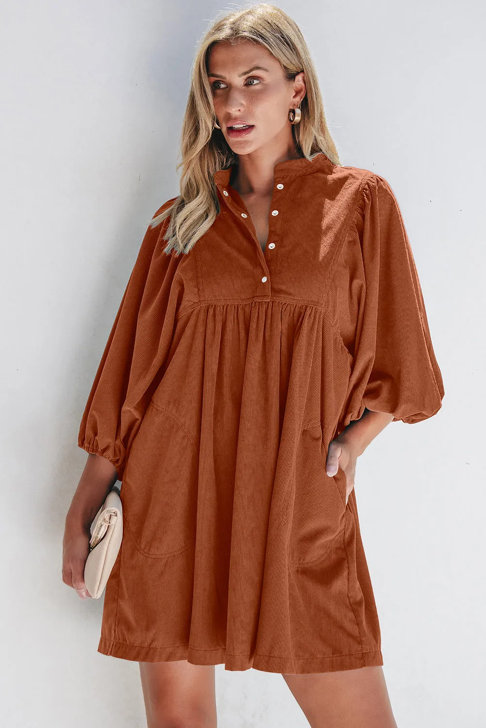 Ribbed Snap Buttons Empire Waist Bracelet Sleeve Dress sold by Beagle Boutique product image thumbnail 5