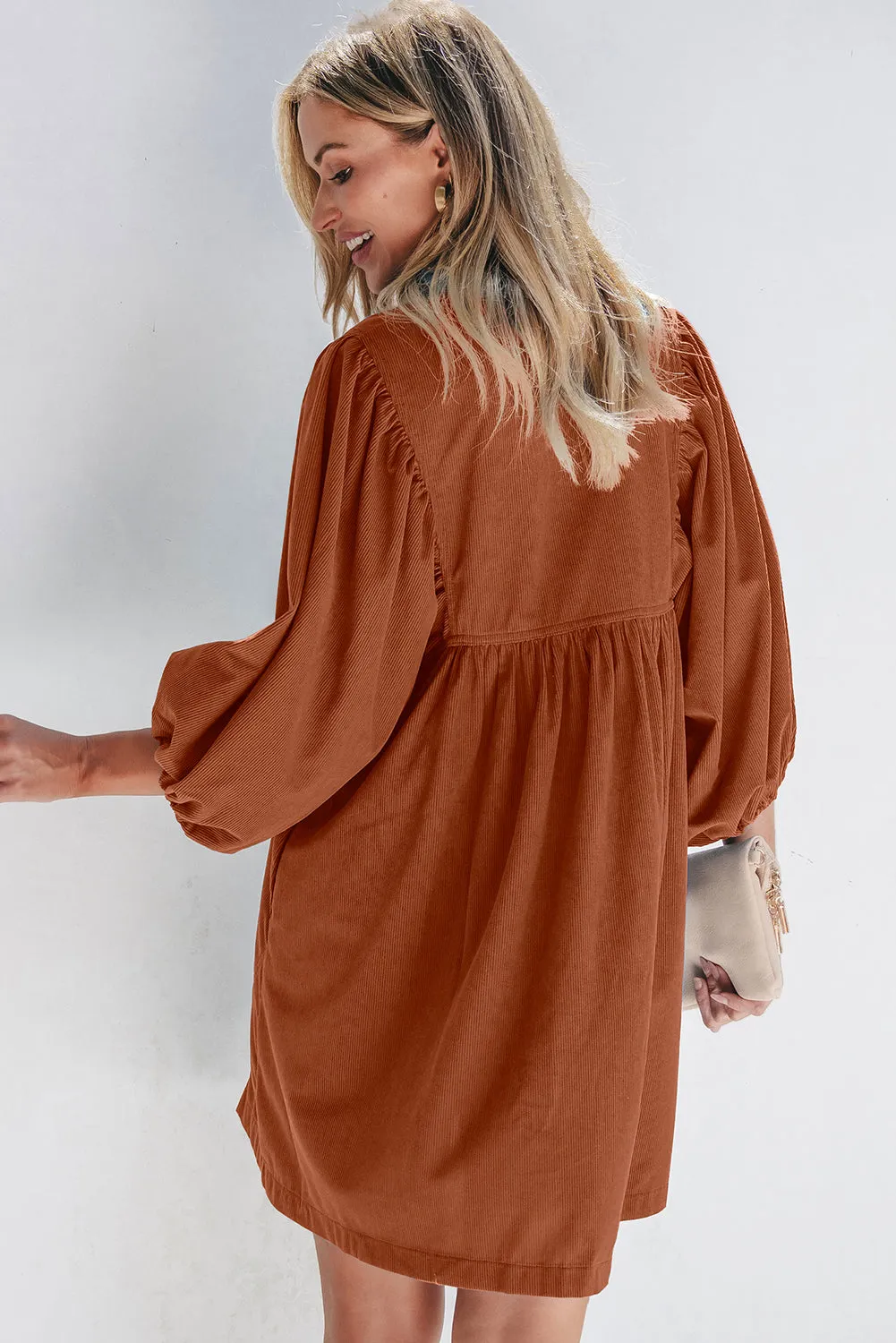 Ribbed Snap Buttons Empire Waist Bracelet Sleeve Dress sold by Beagle Boutique product image thumbnail 2