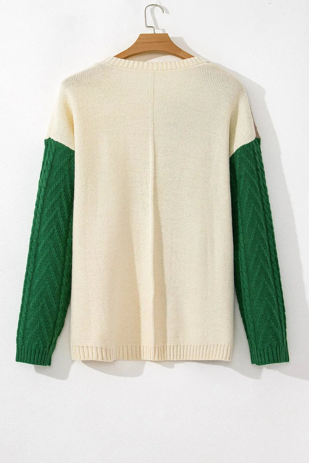 Mist Green Plus Size Cable Knit Color Block Drop Shoulder Sweater sold by Beagle Boutique product image thumbnail 2