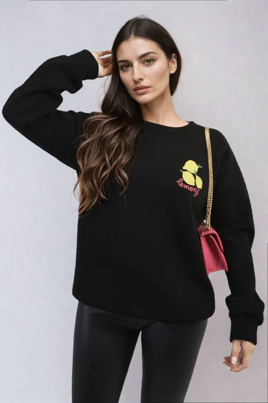 Lemon Graphic Long Sleeve Knitted Jumper sold by Beagle Boutique