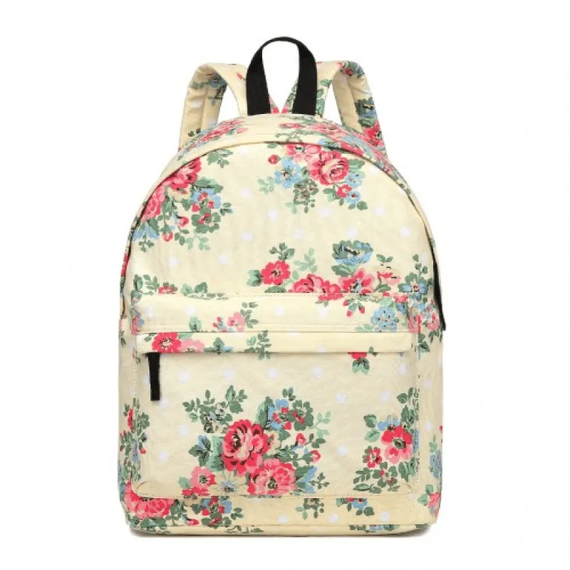 E1401F - Miss Lulu Large Backpack Flower Polka Dot - Beige sold by Beagle Boutique