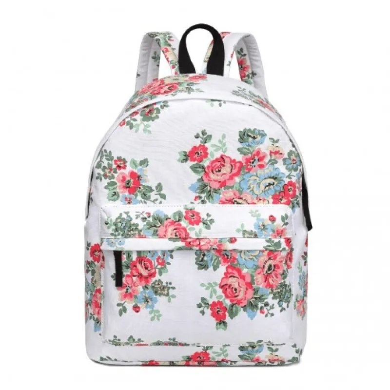 E1401F - Miss Lulu Large Backpack Flower Polka Dot - White sold by Beagle Boutique