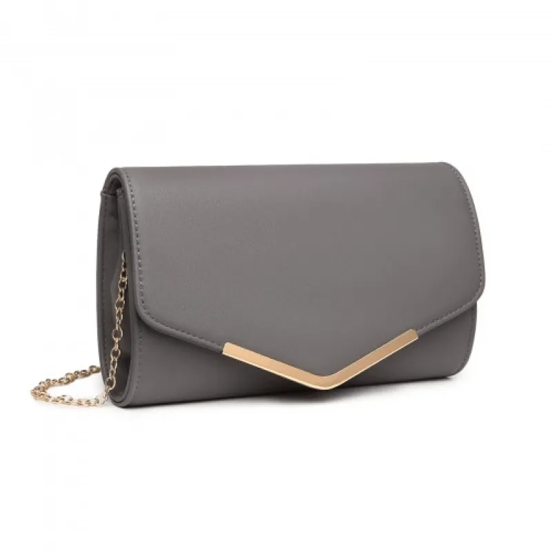 LH2064 - Miss Lulu Vegan Envelope Clutch Bag - Grey sold by Beagle Boutique