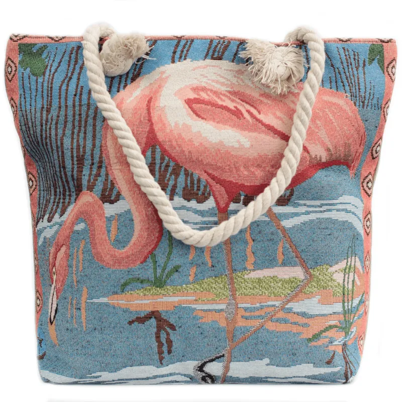 Rope Handle Bag - Pink Flamingo sold by Beagle Boutique