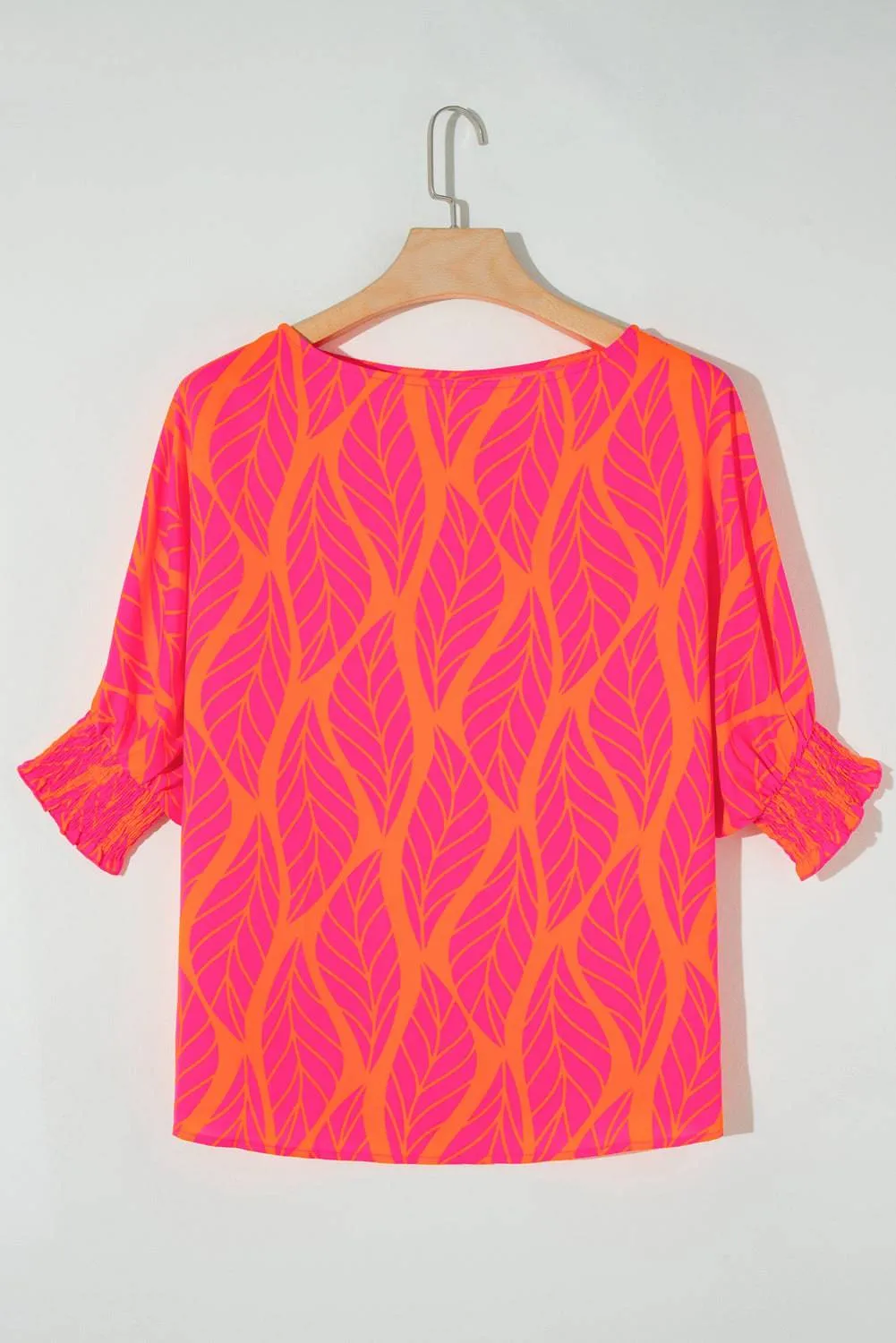 Rose Tropical Leaf Print Smocked Puff Sleeve Blouse sold by Beagle Boutique product image thumbnail 5