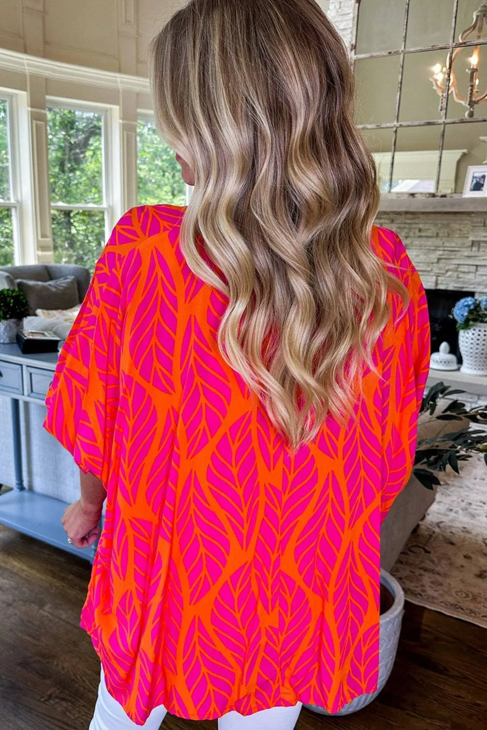 Rose Tropical Leaf Print Smocked Puff Sleeve Blouse sold by Beagle Boutique product image thumbnail 2