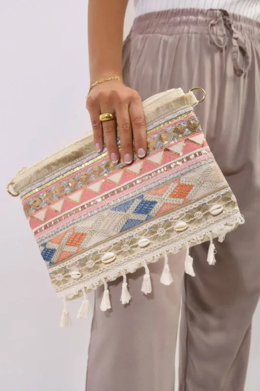 Pom Pom Boho Clutch Bag sold by Beagle Boutique