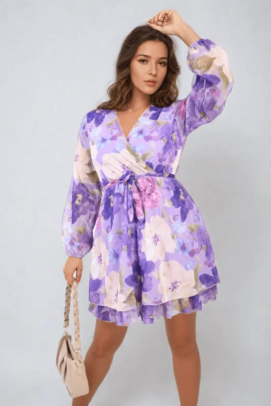 Floral Tie Front Tiered Mini Dress sold by Beagle Boutique