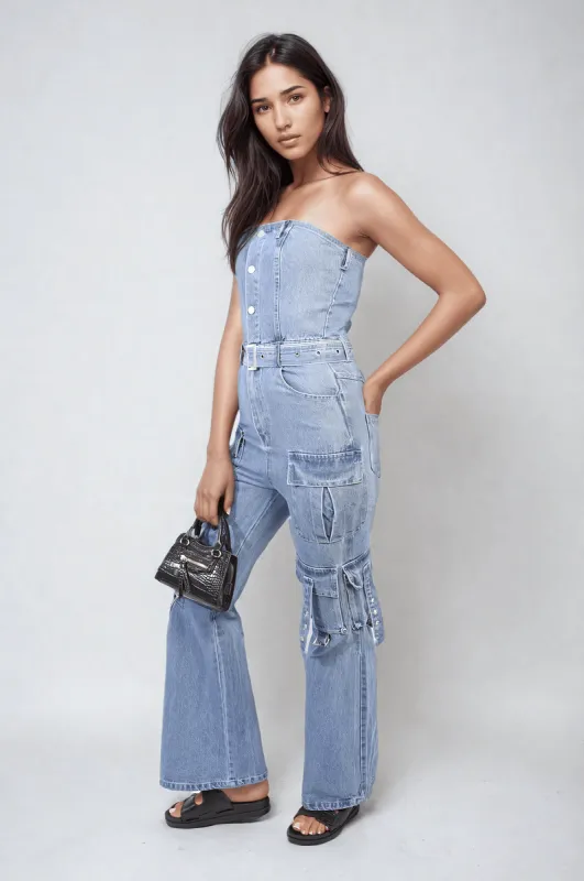 Multi Pockets Strapless Cargo Jumpsuit sold by Beagle Boutique