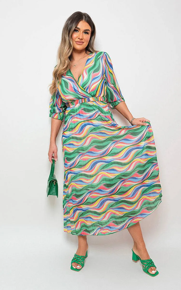 Long Sleeve Printed Maxi Dress with Belt Detail sold by Beagle Boutique