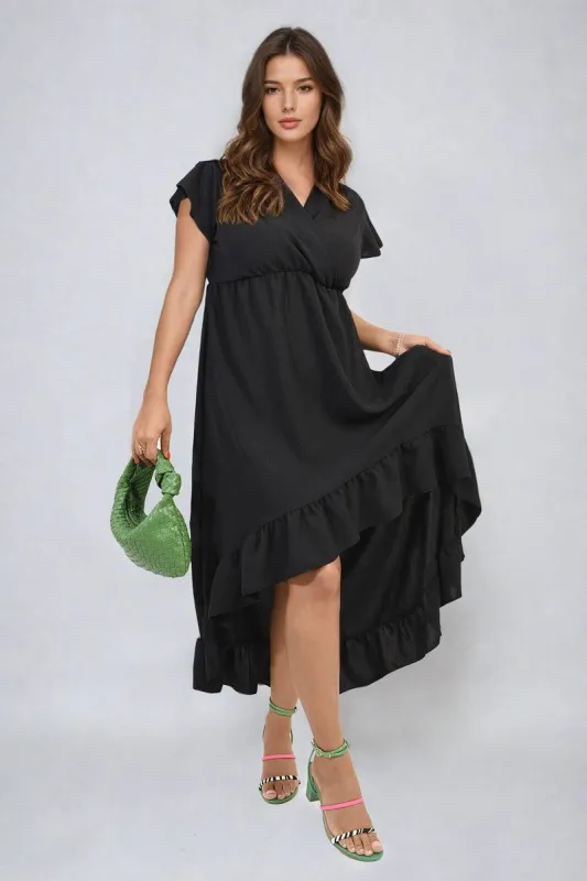 High Low Ruffle Hem Maxi Dress sold by Beagle Boutique