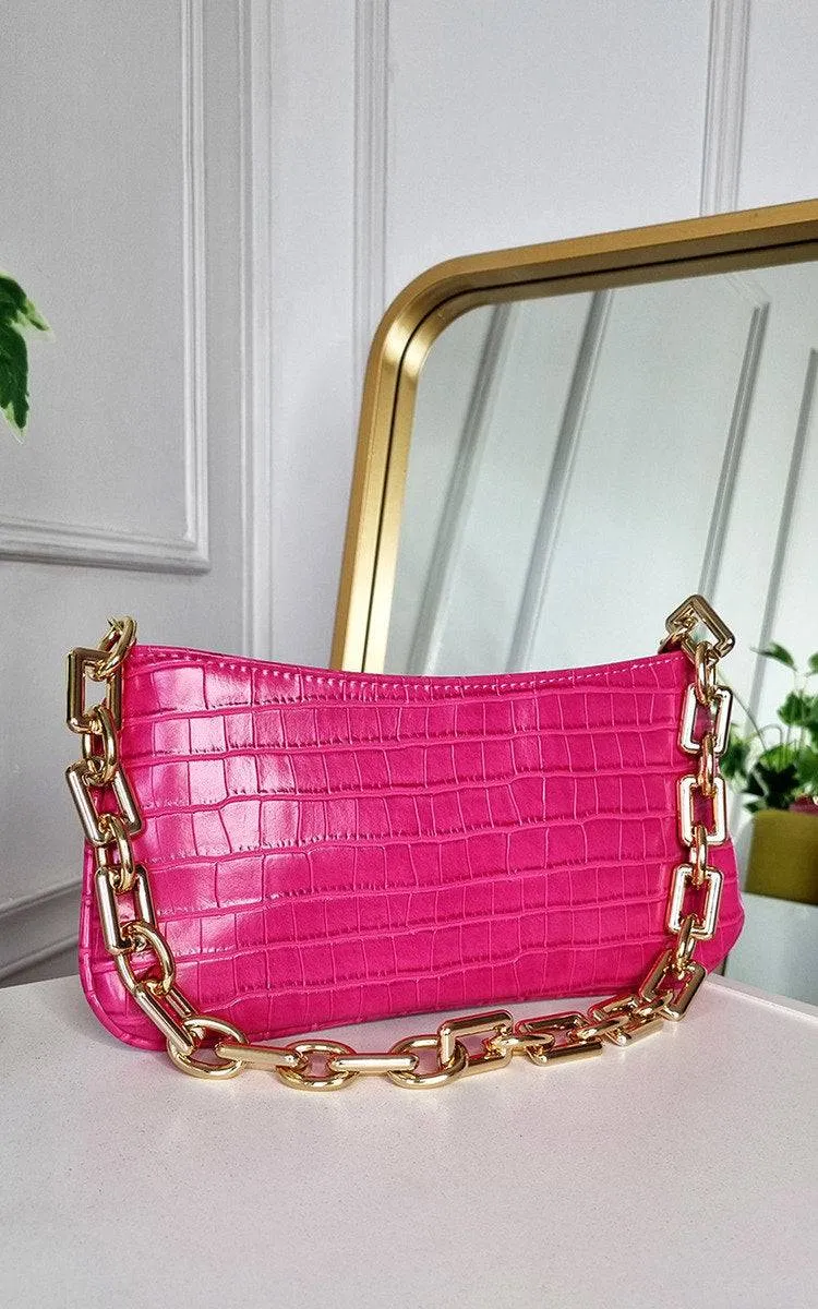 Faux Leather Chain Detail Handbag sold by Beagle Boutique