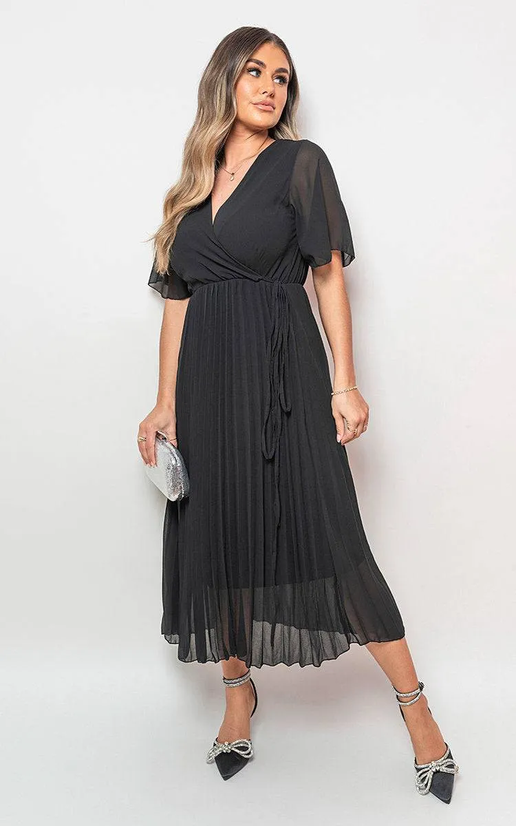 Pleated Wrap Front Maxi Dress sold by Beagle Boutique