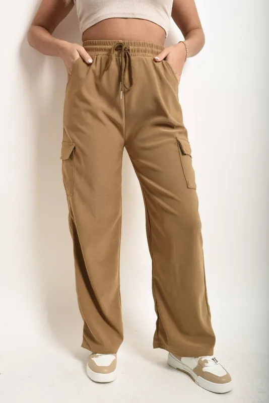 Wide Leg Drawstring Waist Flap Pocket Trouser sold by Beagle Boutique