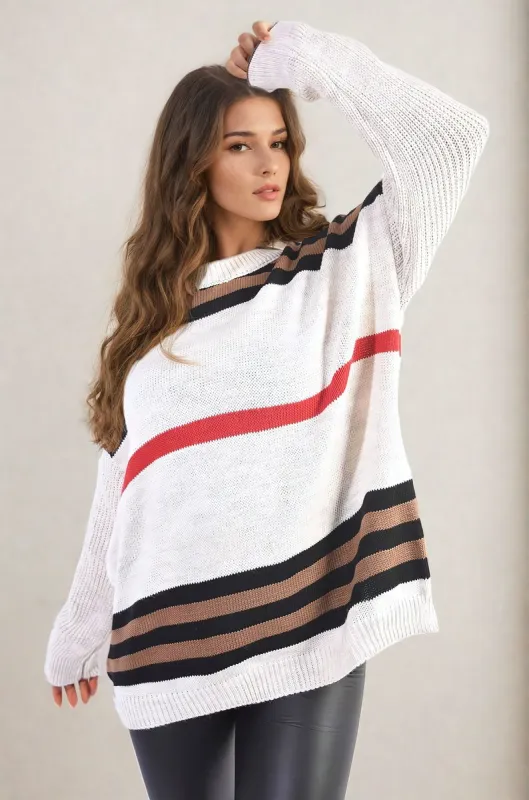 Oversized Striped Long Sleeve Knitted Jumper sold by Beagle Boutique