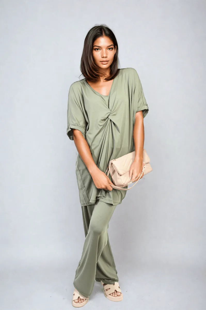 Twist Front Plunge Neckline Top and Trouser Co-ord Set sold by Beagle Boutique product image thumbnail 5