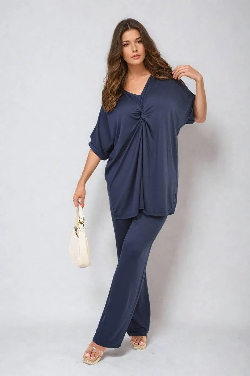 Twist Front Plunge Neckline Top and Trouser Co-ord Set sold by Beagle Boutique product image thumbnail 2