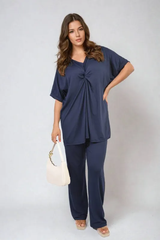 Twist Front Plunge Neckline Top and Trouser Co-ord Set sold by Beagle Boutique