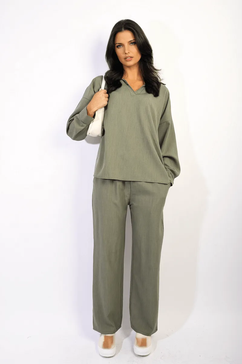 V-neck Long Sleeve Top and Wide Leg Trousers Co-ord Set sold by Beagle Boutique product image thumbnail 4