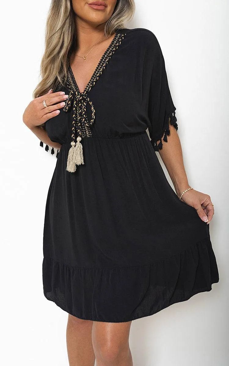 V-Neck Short Sleeve Midi Dress with Tassel Detail sold by Beagle Boutique product image thumbnail 2