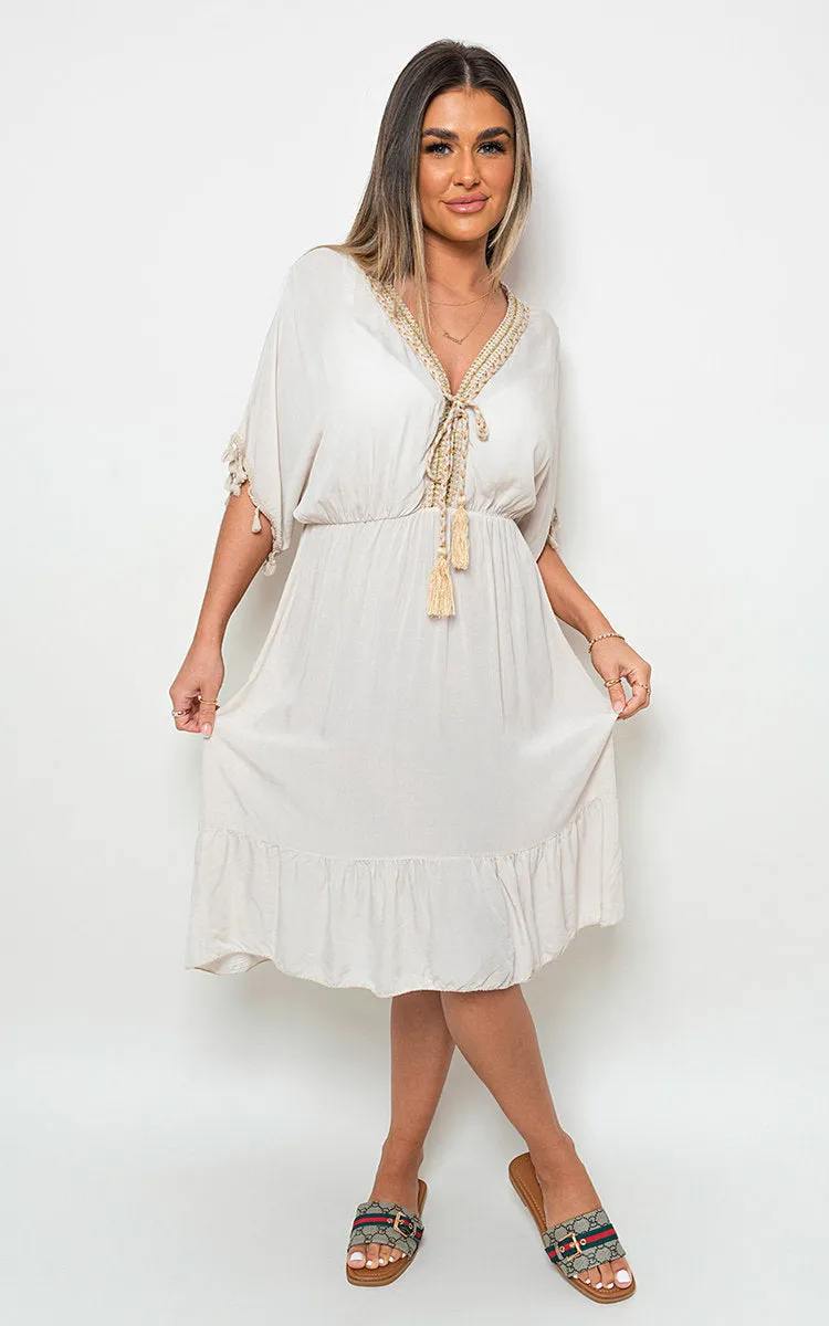 V-Neck Short Sleeve Midi Dress with Tassel Detail sold by Beagle Boutique product image thumbnail 4