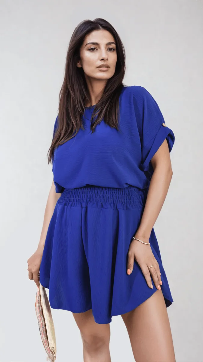 Roll Sleeve Top and Elastic Shirred Waistband and Shorts Co-ord Set sold by Beagle Boutique product image thumbnail 5