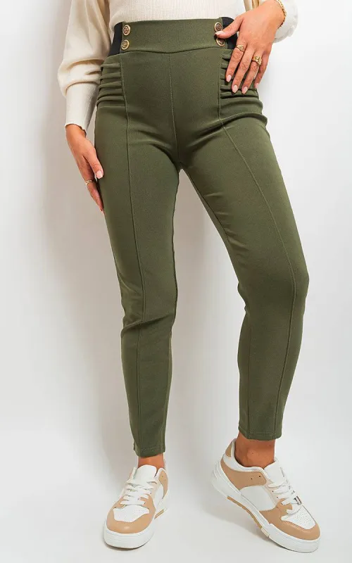 Elastic Waist Button Detail Leggings sold by Beagle Boutique