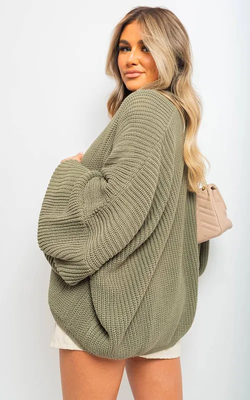 Knitted Balloon Sleeve Cardigan sold by Beagle Boutique